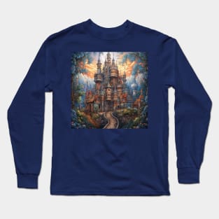 Magical Fairytale Castle in Enchanted Woods Long Sleeve T-Shirt